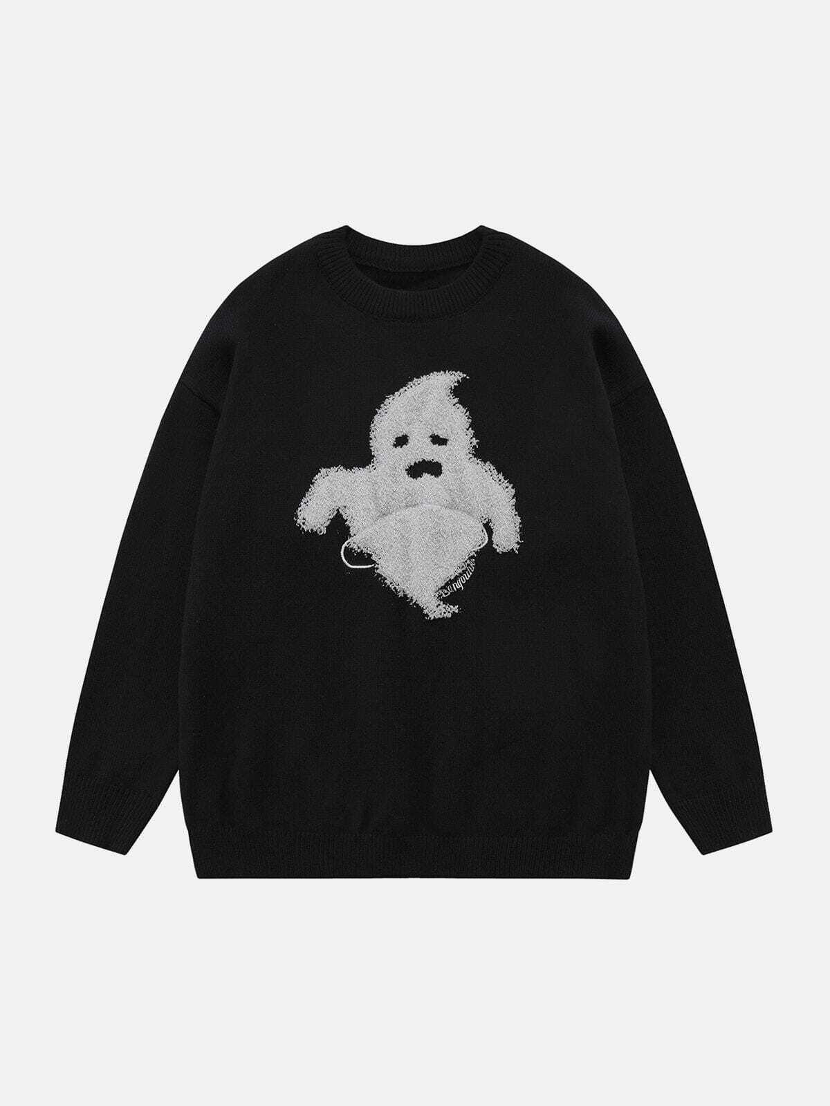 flocked ghost sweater edgy y2k streetwear charm 4159