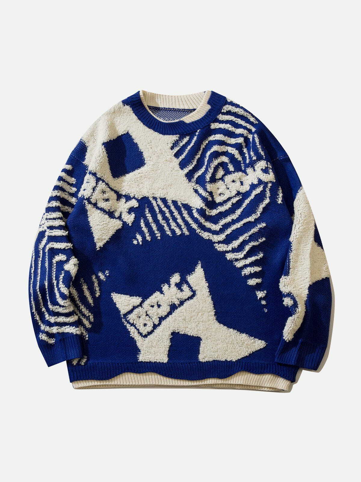 flocked patchwork sweater edgy streetwear statement 4322