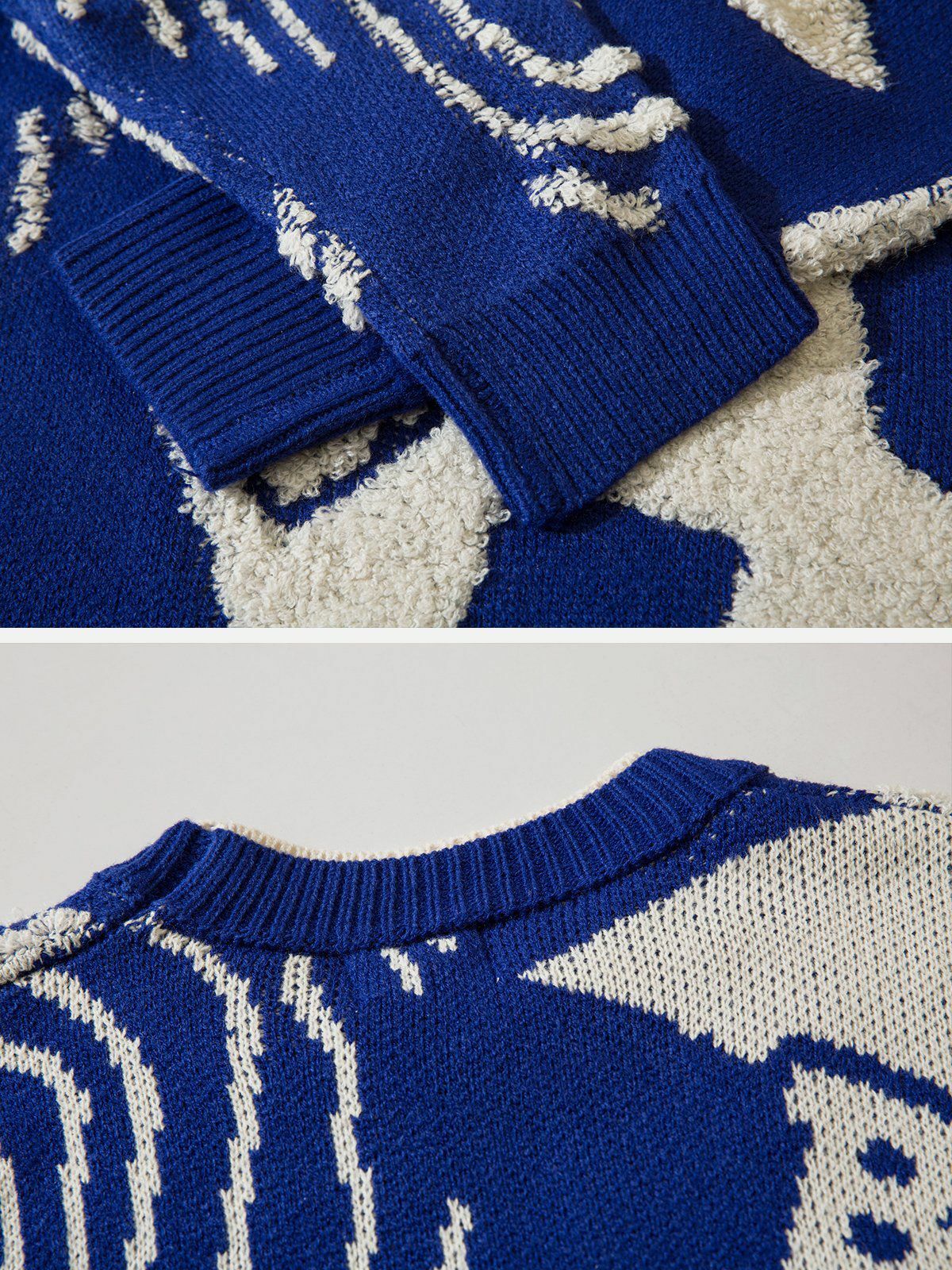 flocked patchwork sweater edgy streetwear statement 5071