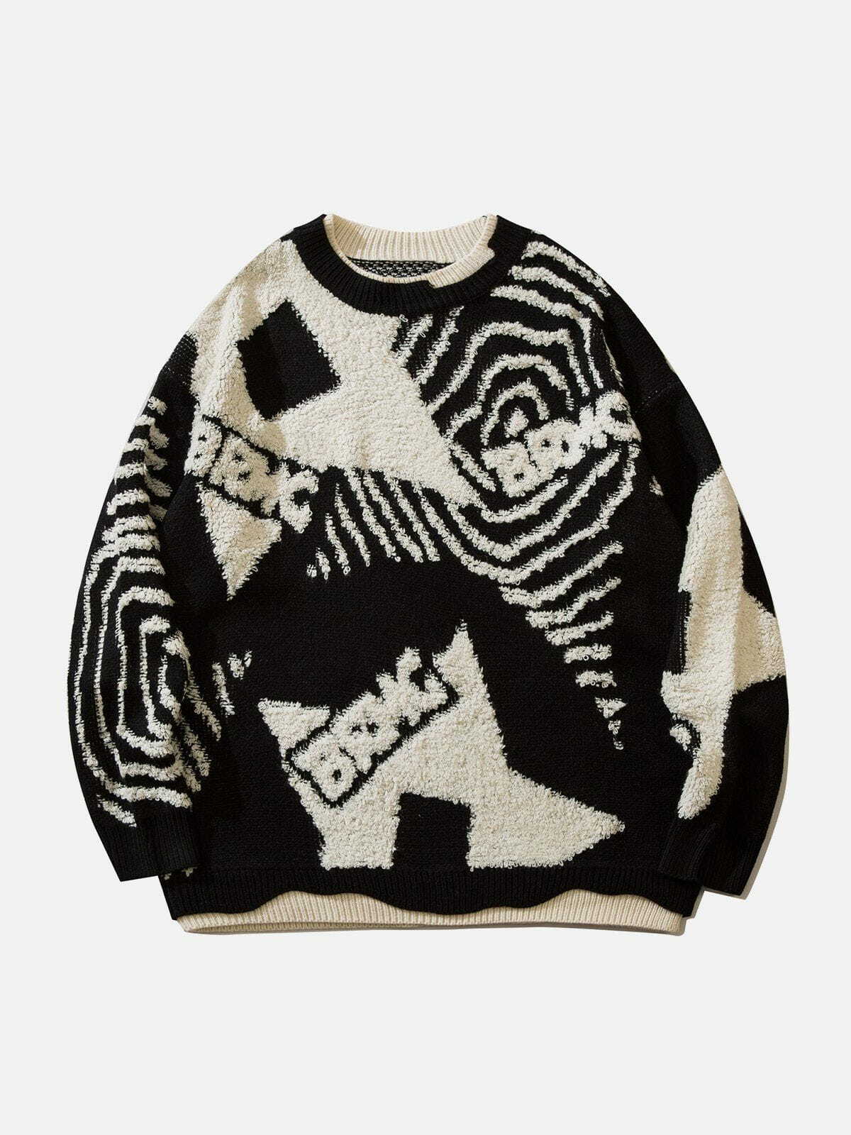 flocked patchwork sweater edgy streetwear statement 5269