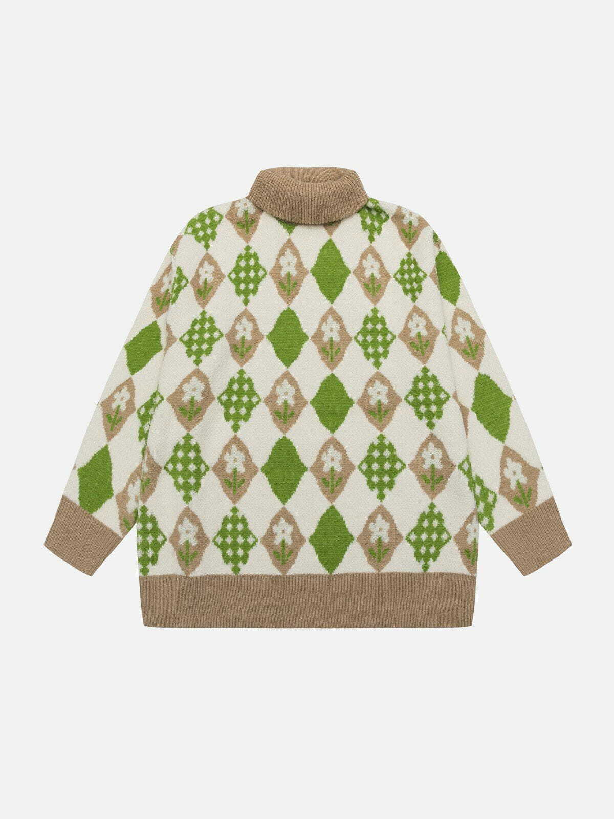 floral argyle turtleneck sweater edgy & vibrant streetwear 4528