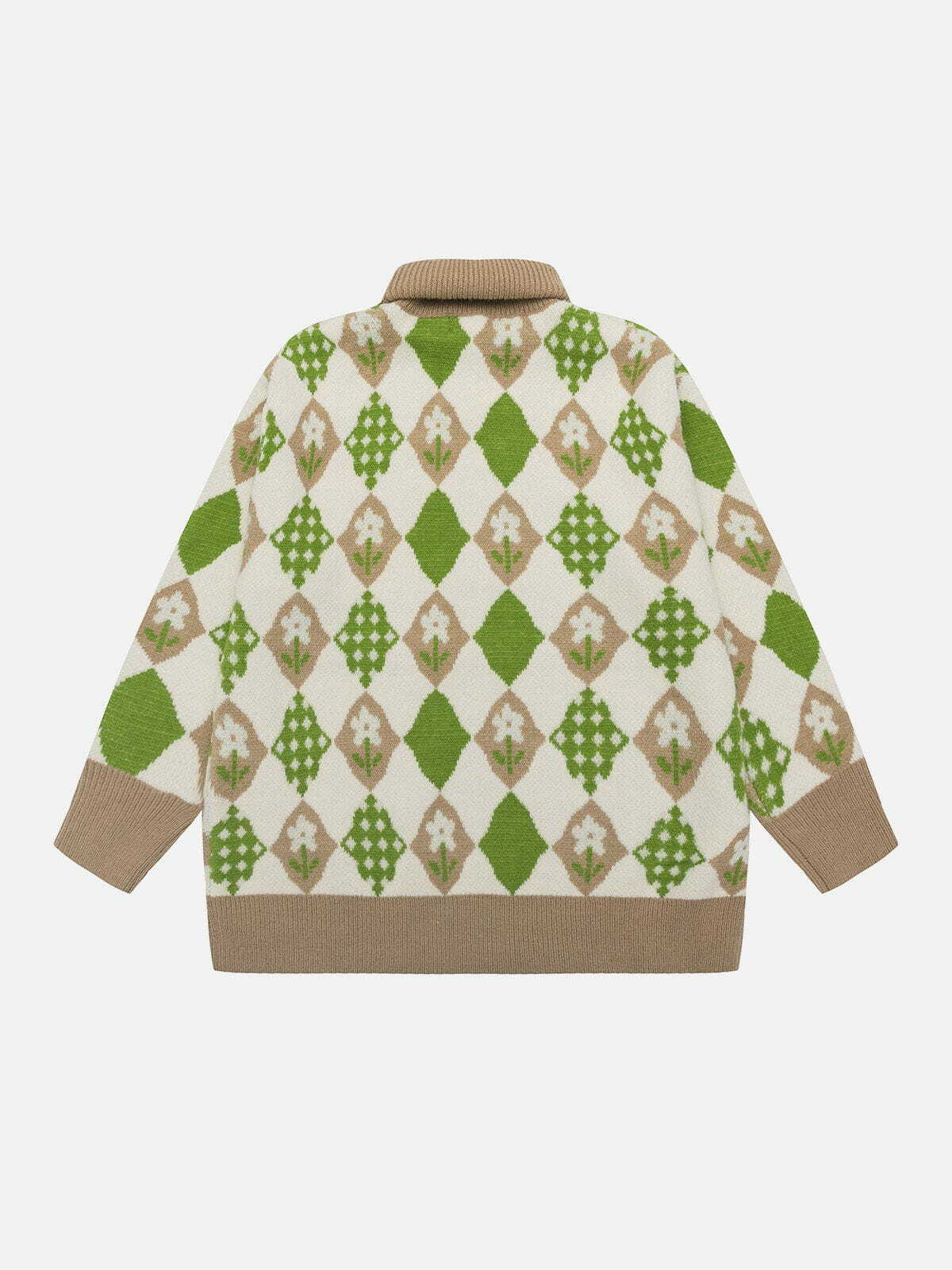 floral argyle turtleneck sweater edgy & vibrant streetwear 6363