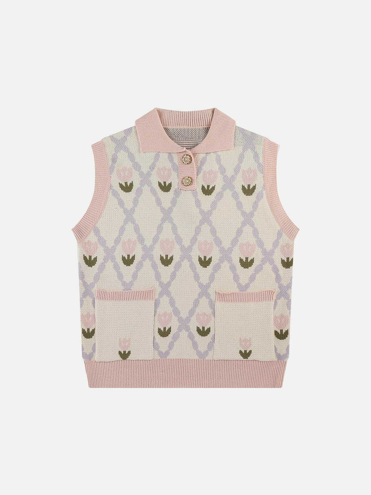flower embroidery sweater vest quirky floral streetwear elegance 6004
