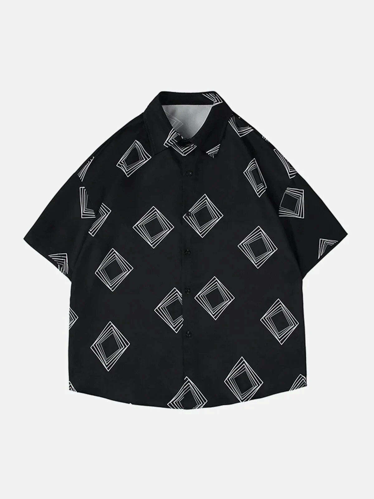geometric print short sleeve shirt edgy streetwear essential 8344