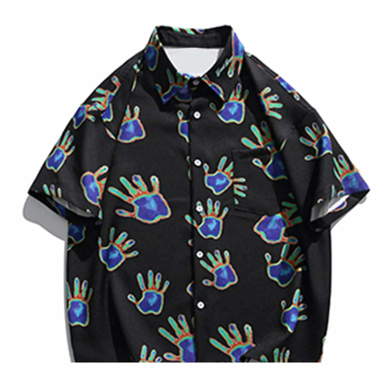 gradient hands print short sleeve shirt vibrant streetwear essential 1223