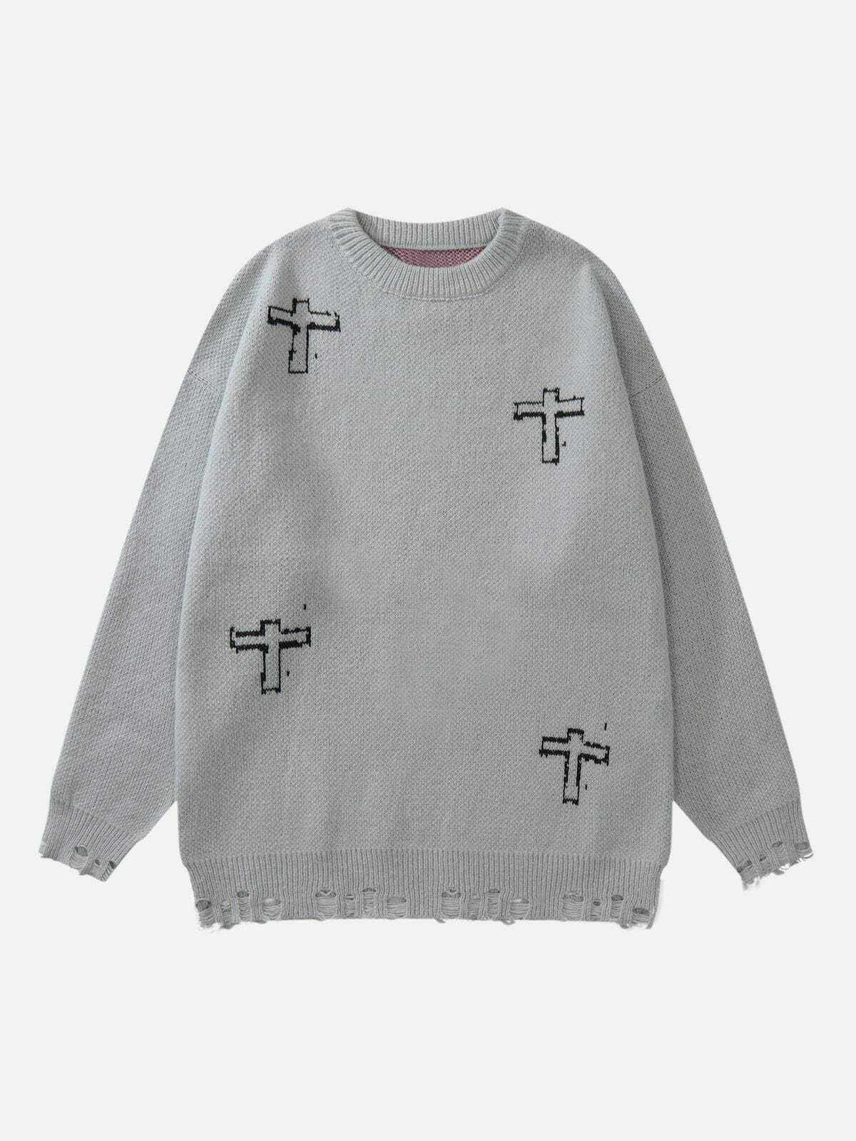 graphic cross & lie' sweater edgy streetwear essential 8942