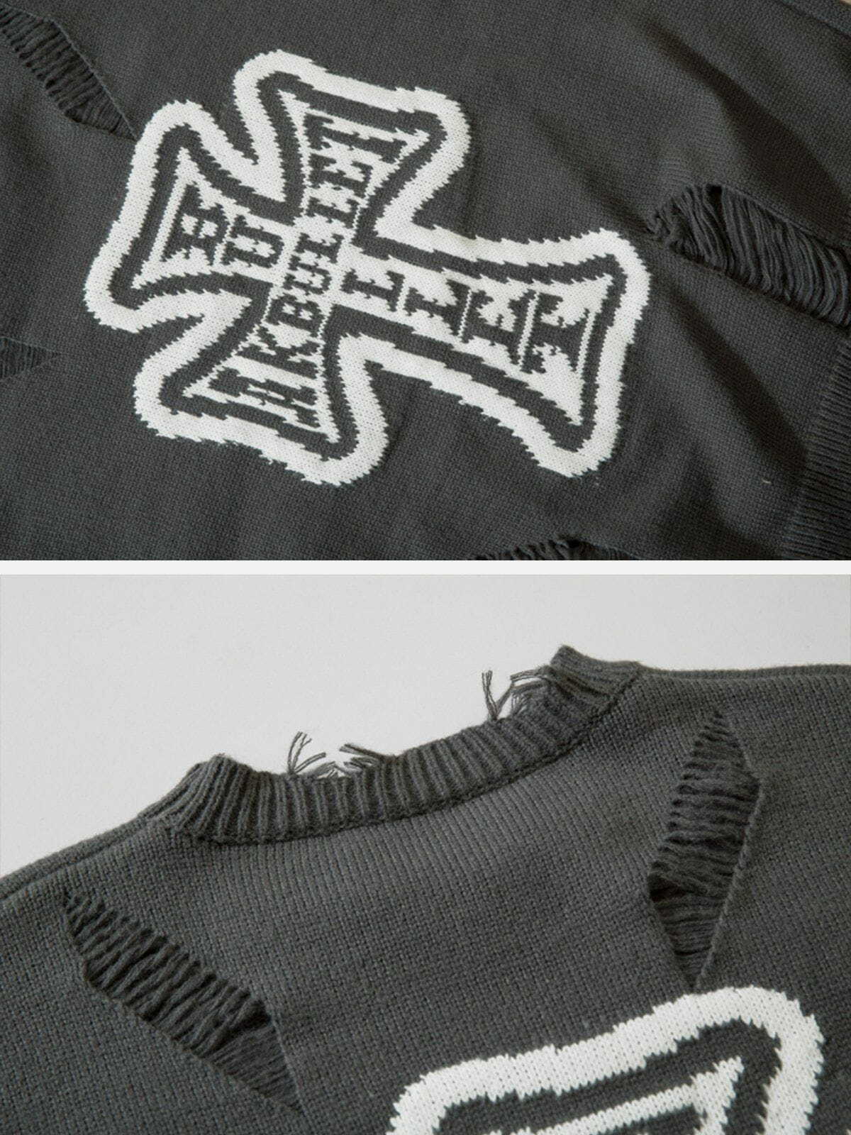 graphic cross sweater edgy & retro streetwear 2645