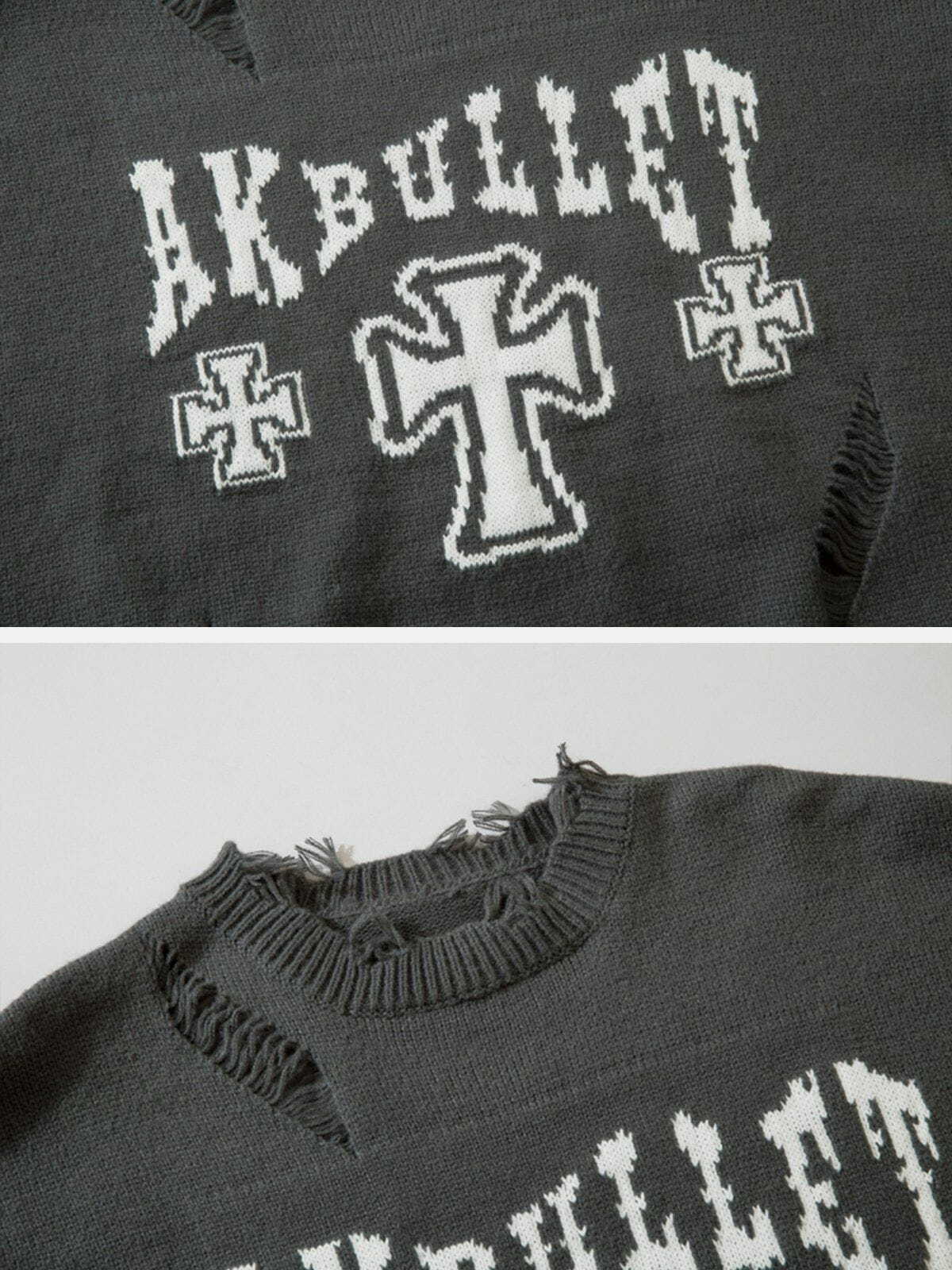 graphic cross sweater edgy & retro streetwear 3774