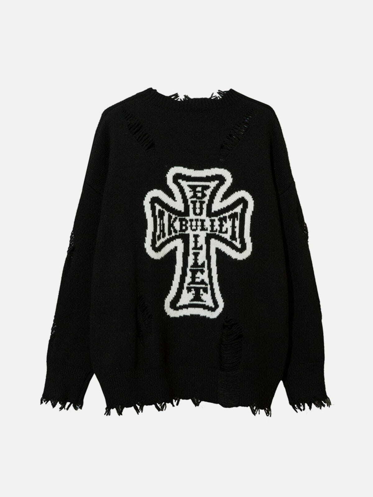 graphic cross sweater edgy & retro streetwear 7908