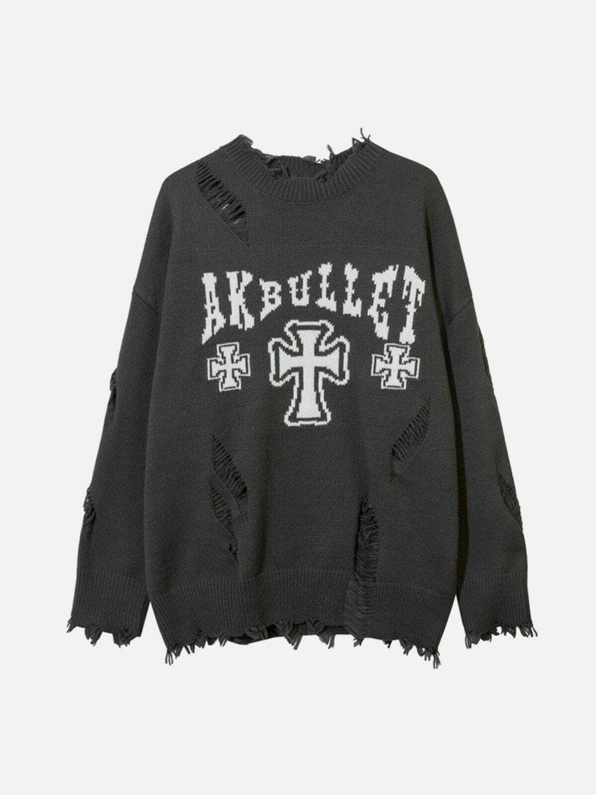 graphic cross sweater edgy & retro streetwear 8834