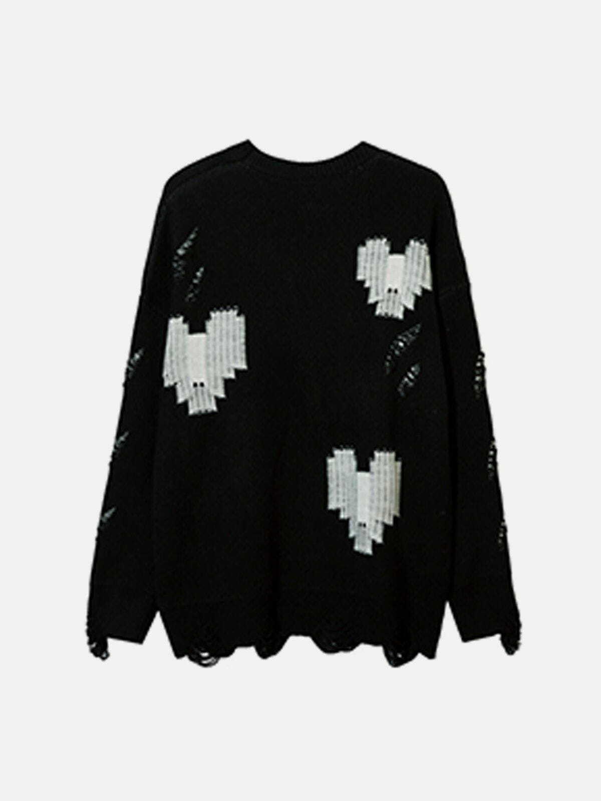 heart cutout sweater edgy broken hole design 8868