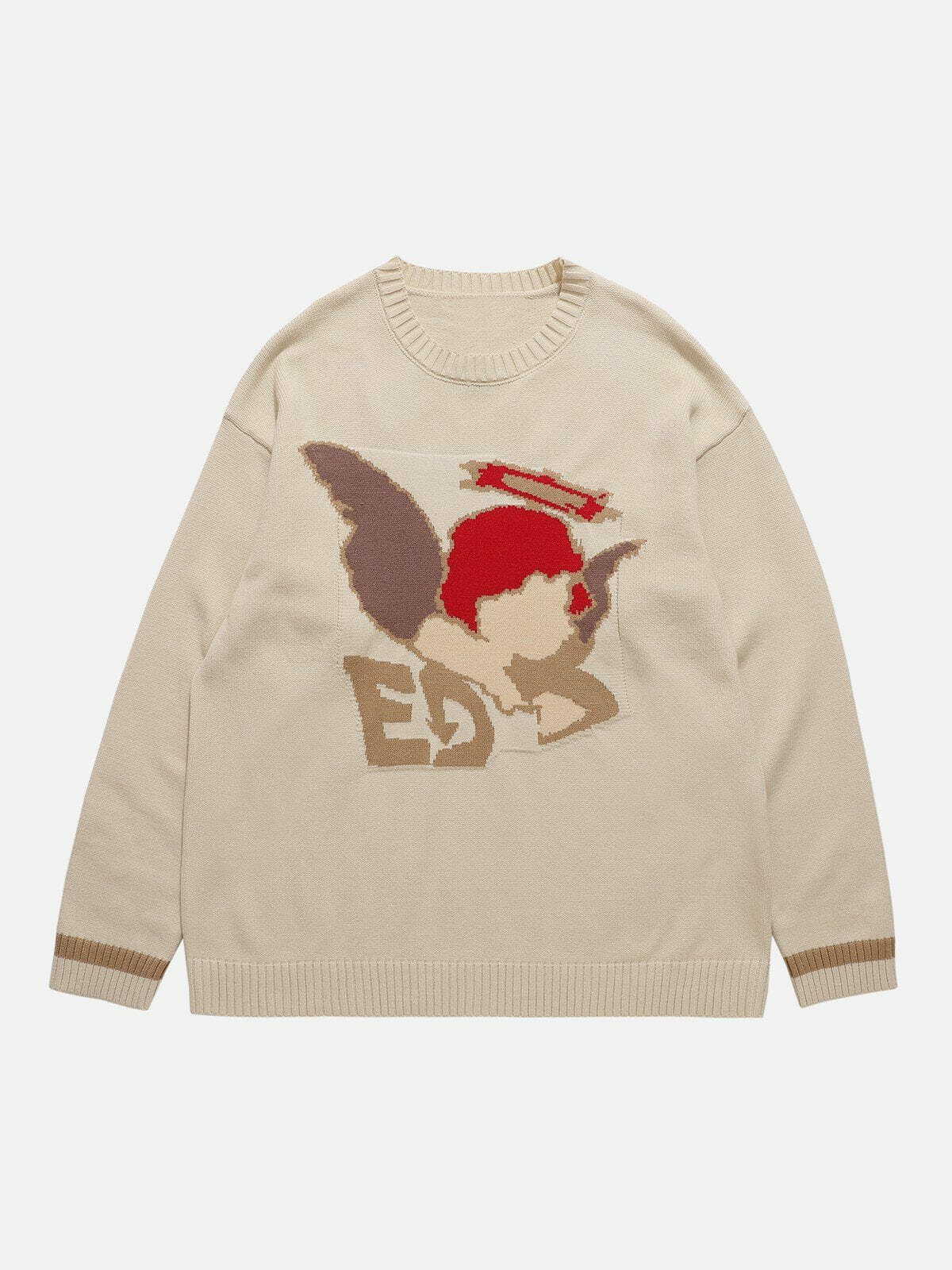 heart print cupid sweater retro & quirky y2k fashion 6188