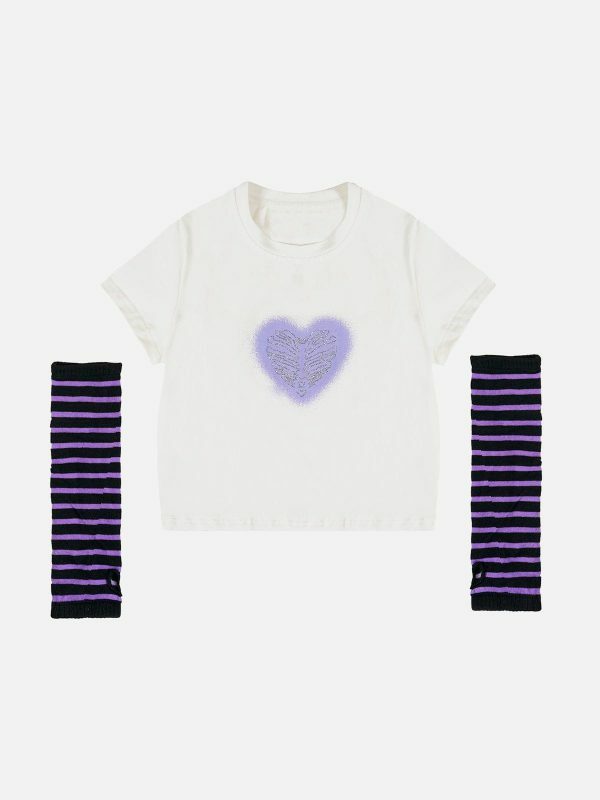 heart print striped tee trendy & playful streetwear 4668
