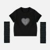 heart print striped tee trendy & playful streetwear 8549