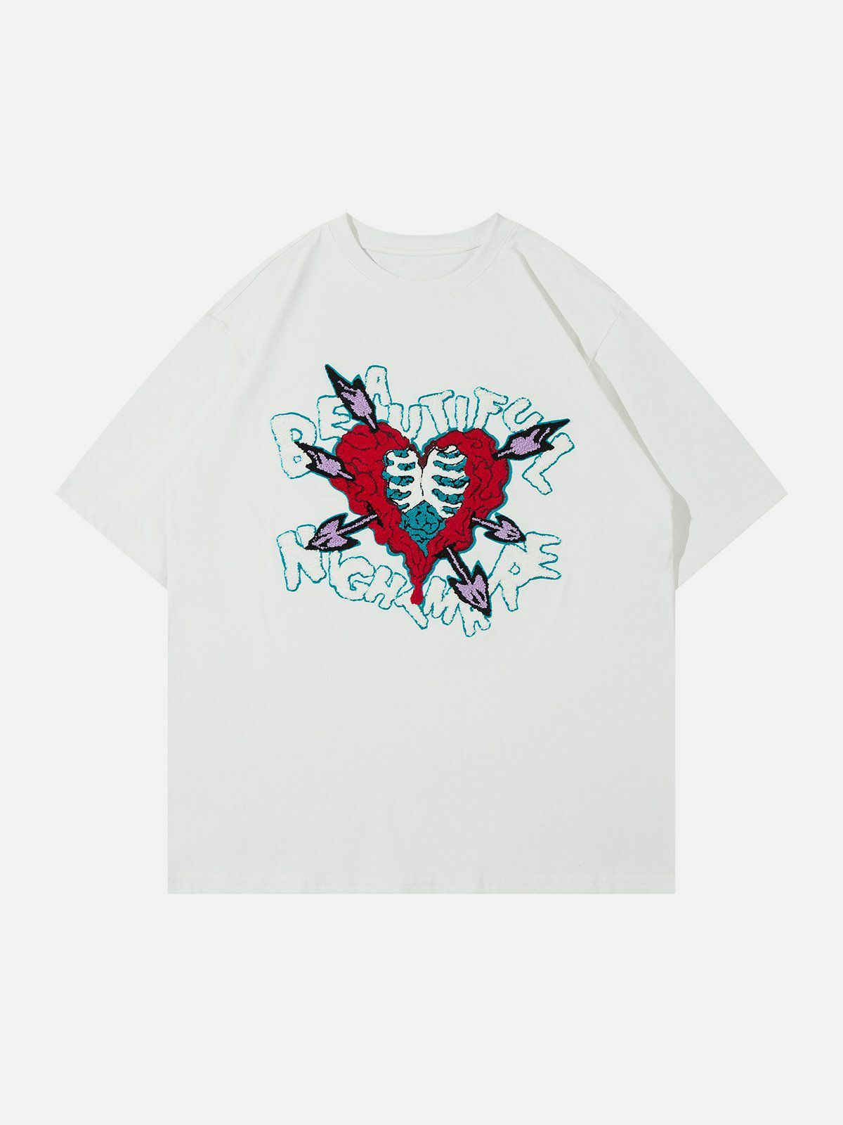 heartshaped embroidery tee quirky & vibrant y2k fashion 6083