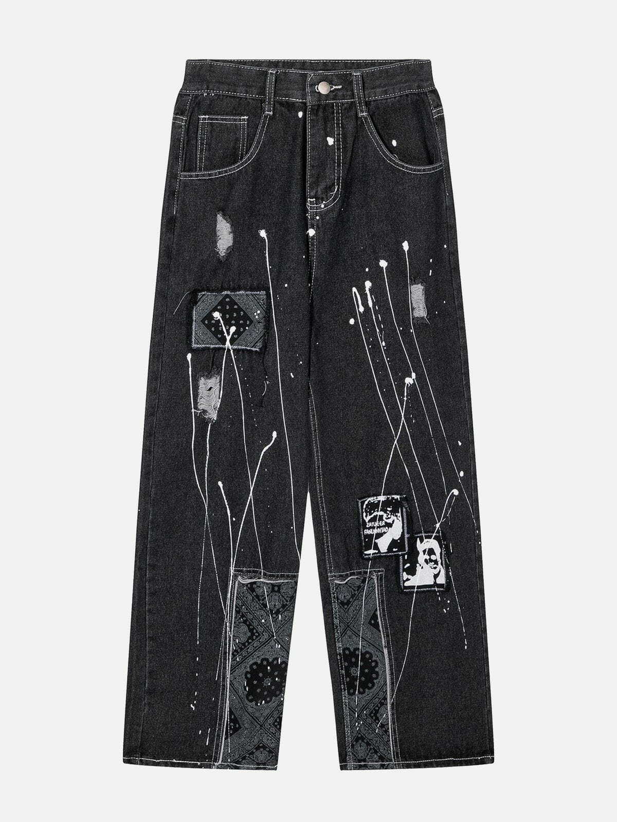 ink jet patchwork jeans edgy & retro streetwear 1372