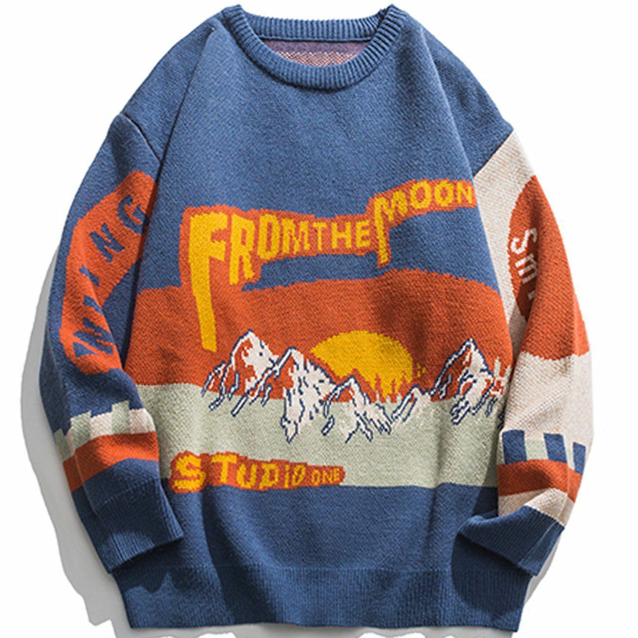 knit mountain pattern sweater retro & vibrant y2k style 7329