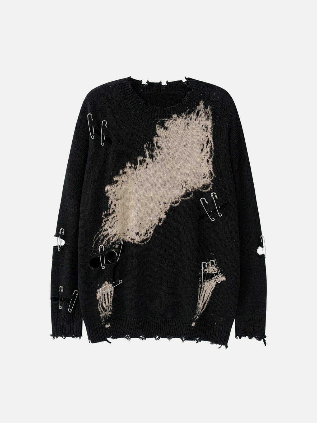 knit sweater with broken design edgy y2k streetwear 8706