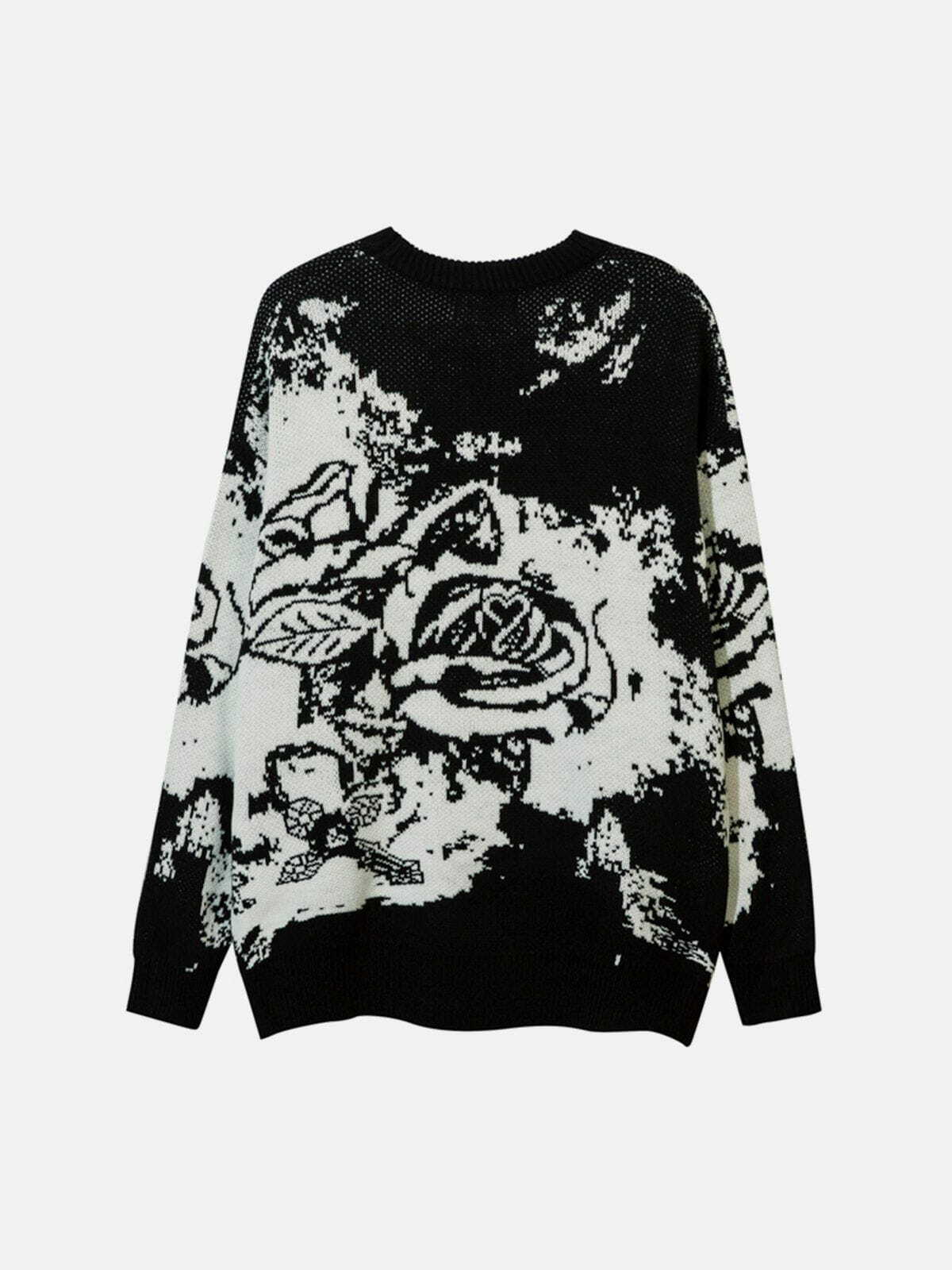 knitted rose pattern sweater youthful & quirky streetwear 1638