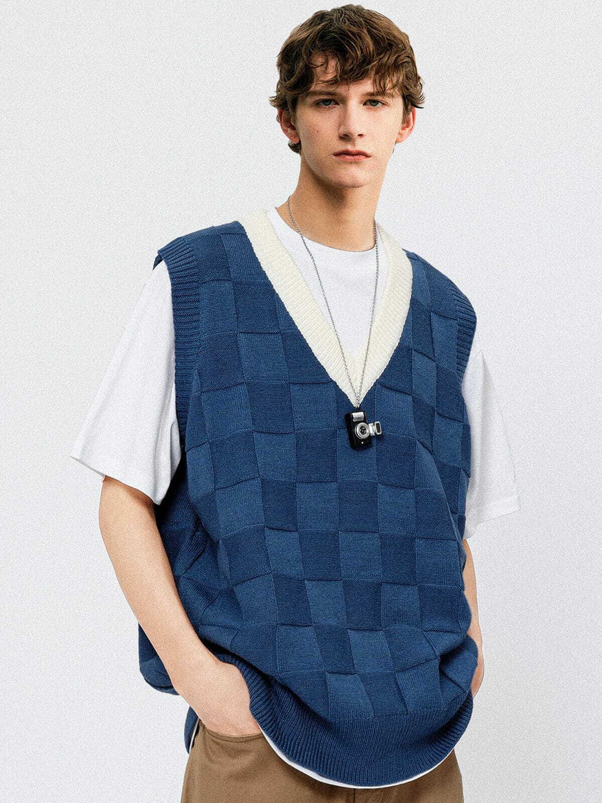 lattice sweater vest retro streetwear essential 4424
