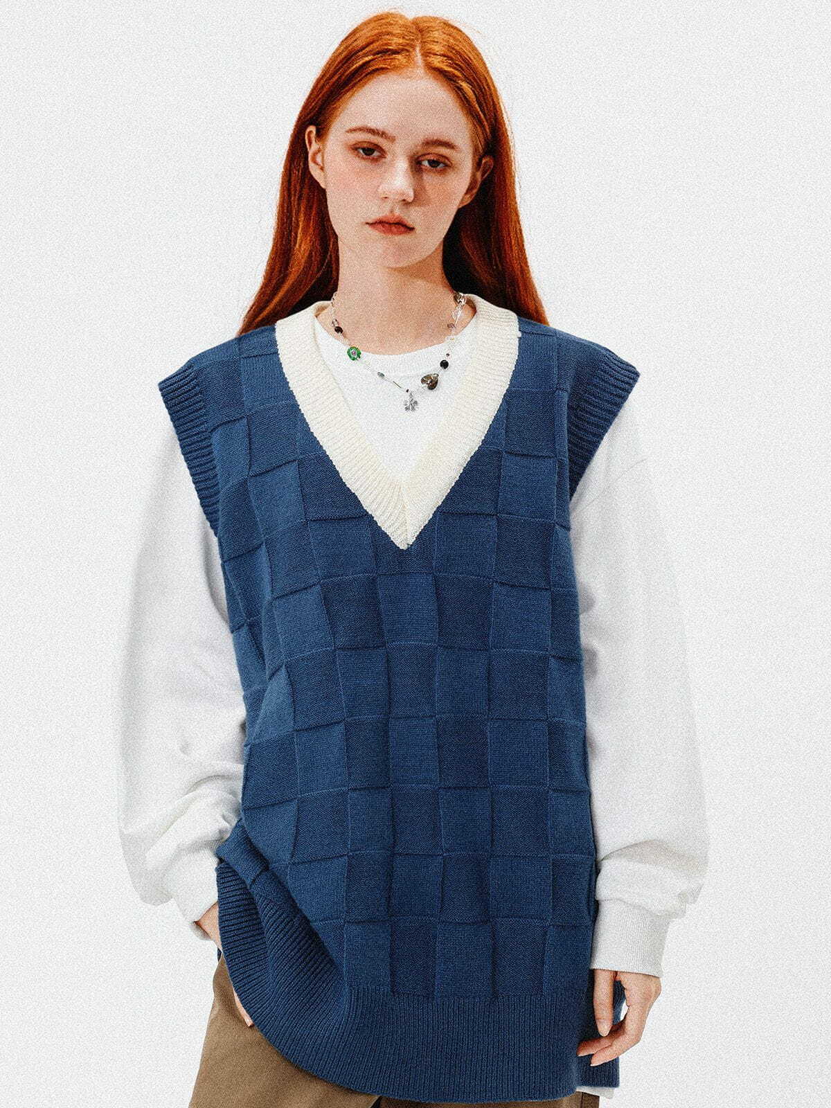 lattice sweater vest retro streetwear essential 5110