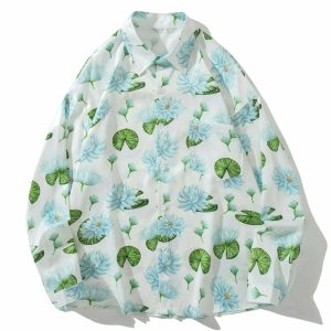 lotus leaf print shirt vibrant & chic streetwear 8461