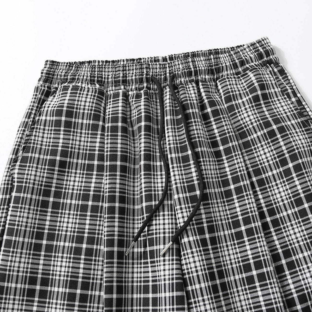 monochrome checkered drawstring pants edgy y2k streetwear 4433