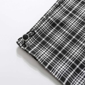 monochrome checkered drawstring pants edgy y2k streetwear 5705