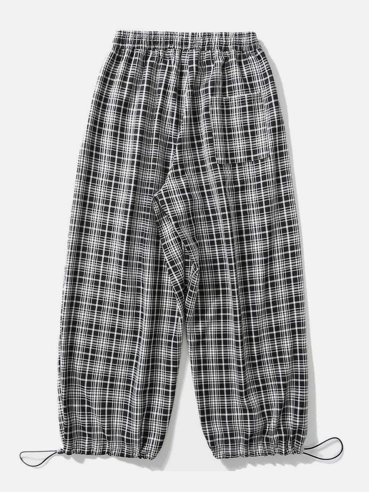 monochrome checkered drawstring pants edgy y2k streetwear 8465