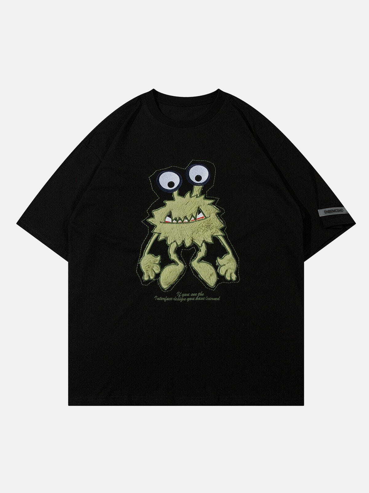 monster embroidery print tee quirky streetwear statement 5678