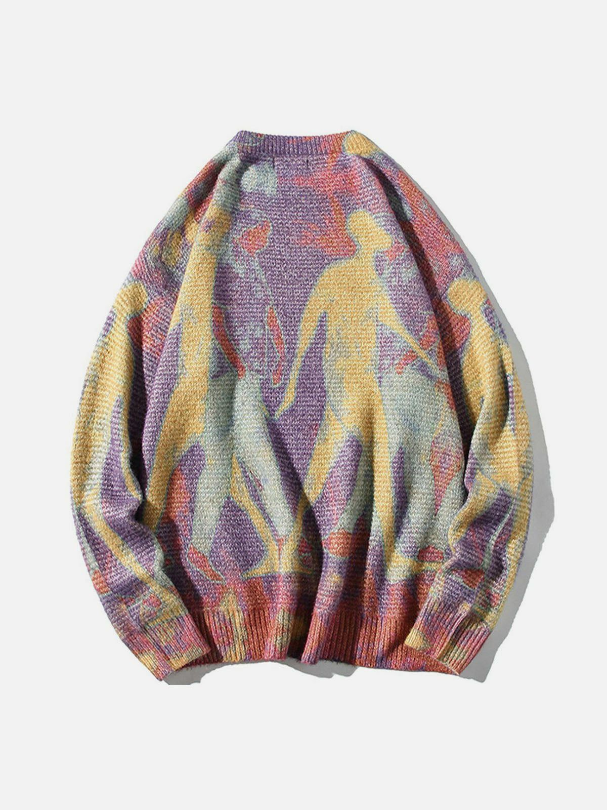 neon color block knit sweater vibrant streetwear essential 8001