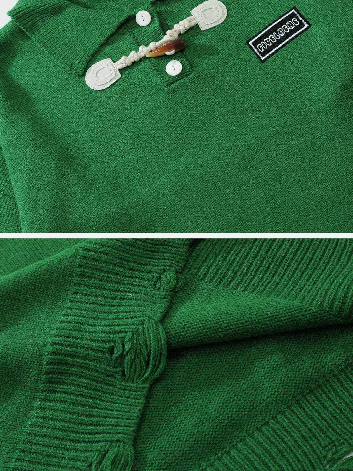 ox horn button polo sweater edgy & retro streetwear 4771