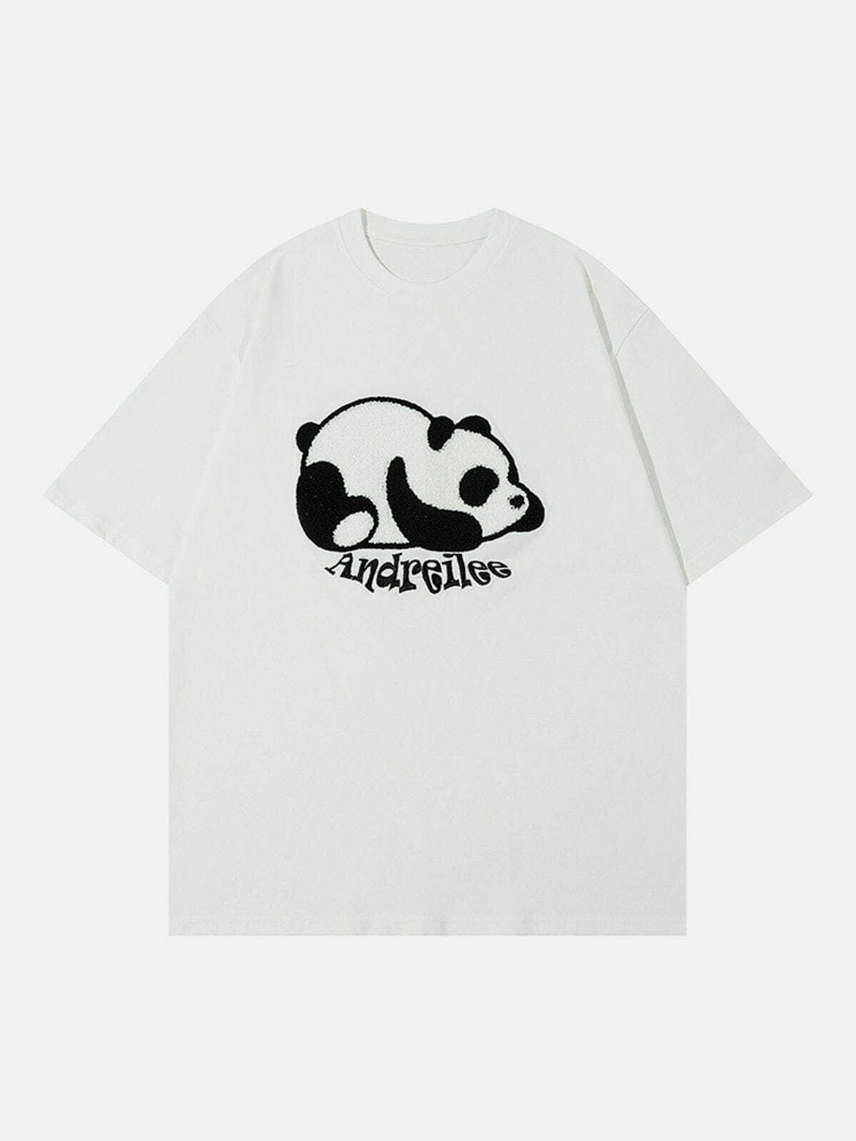 panda print towel embroidered tee quirky urban fashion statement 8108