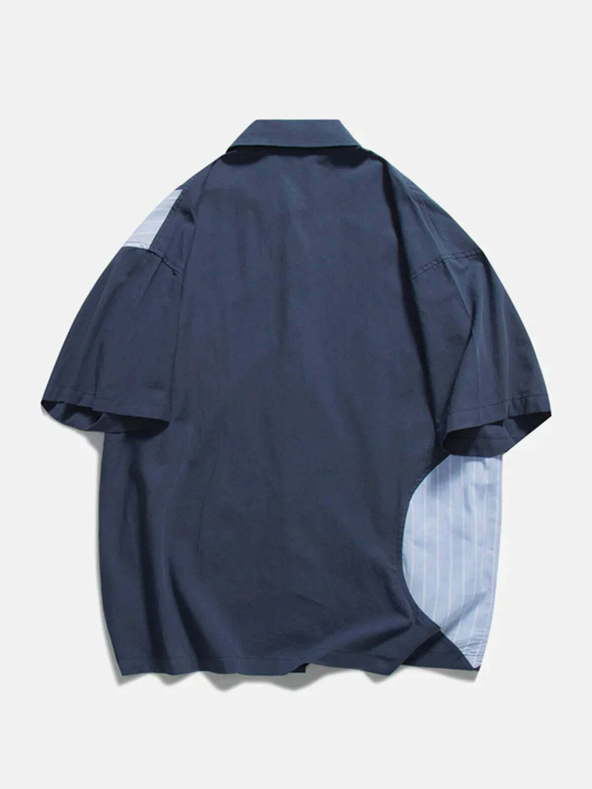 panel stripe short sleeve shirt curved & retro urban essential 7843