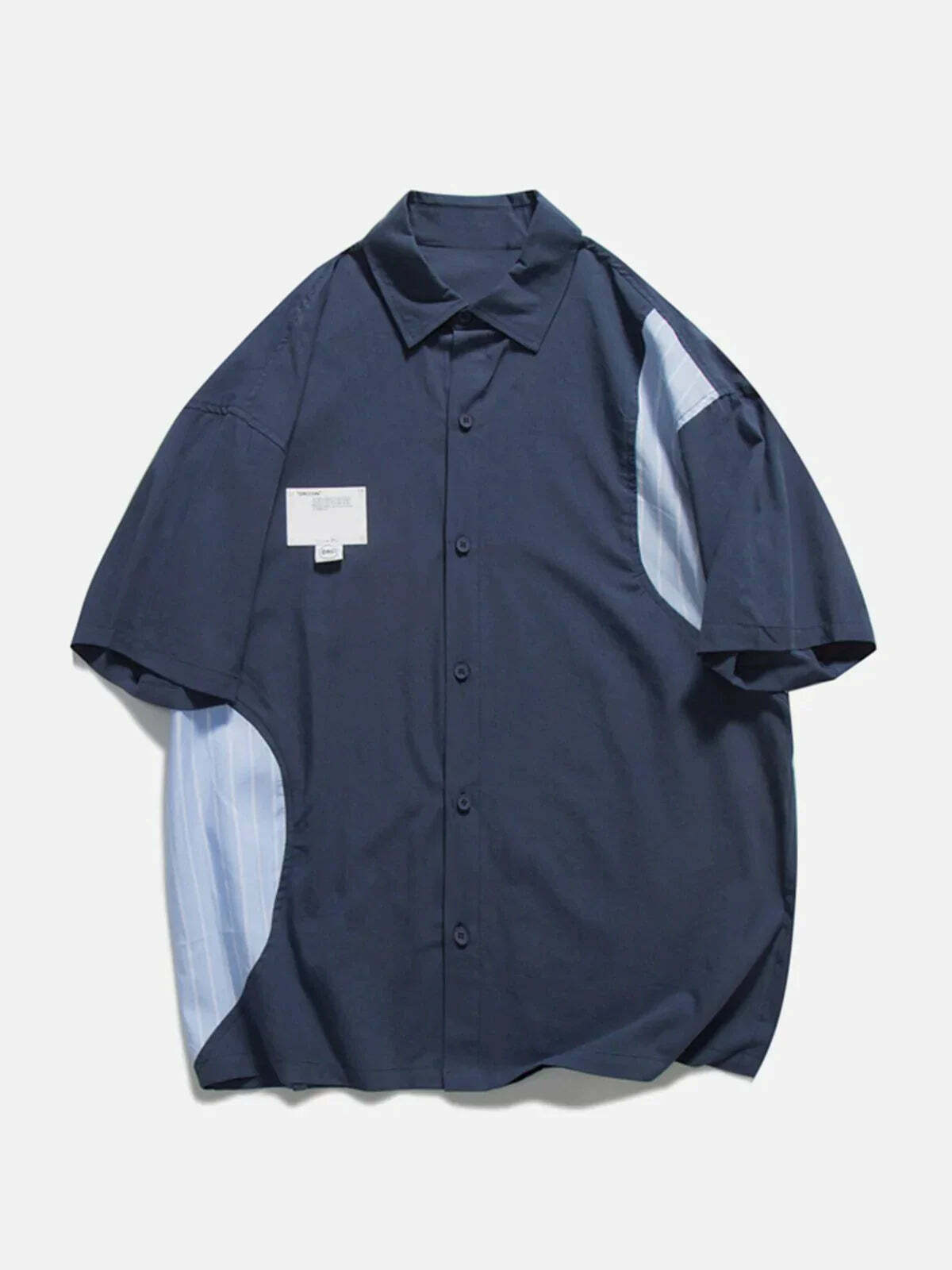 panel stripe short sleeve shirt curved & retro urban essential 8086