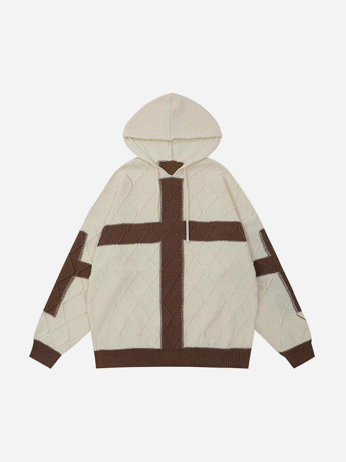 patchwork cross hoodie edgy & urban streetwear 4961