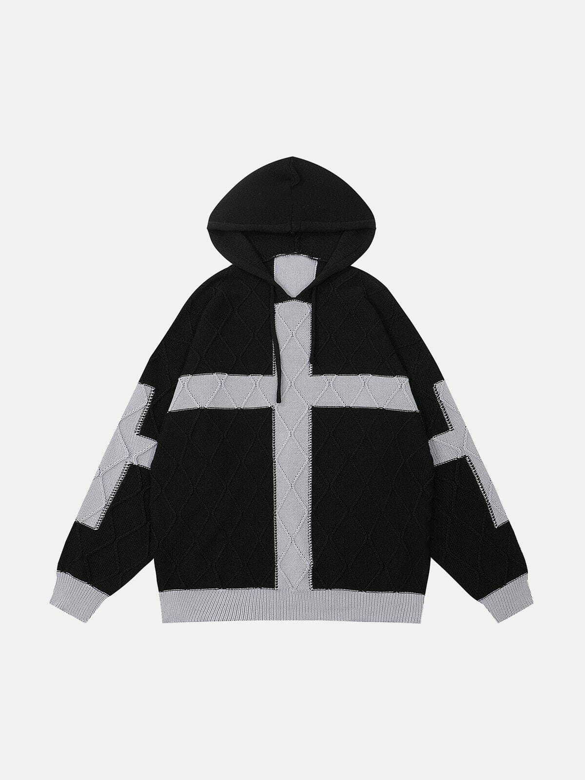 patchwork cross hoodie edgy & urban streetwear 7312