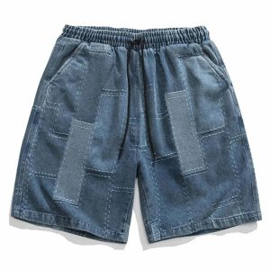 patchwork denim shorts edgy streetwear essential 3067