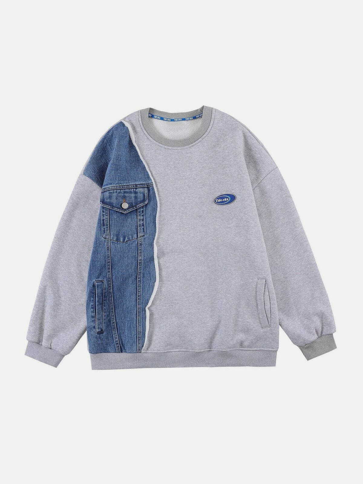 patchwork denim sweatshirt edgy & unique streetwear 5853