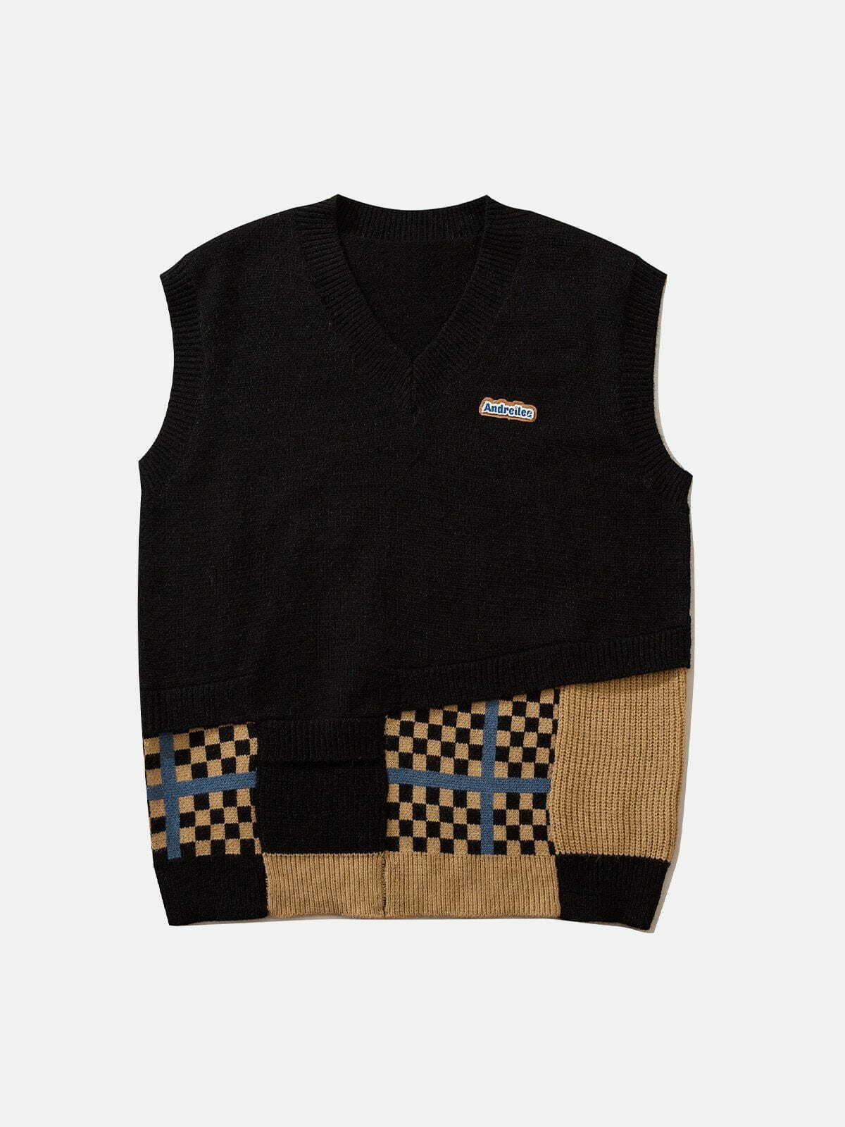 patchwork plaid sweater vest edgy & retro streetwear essential 4395