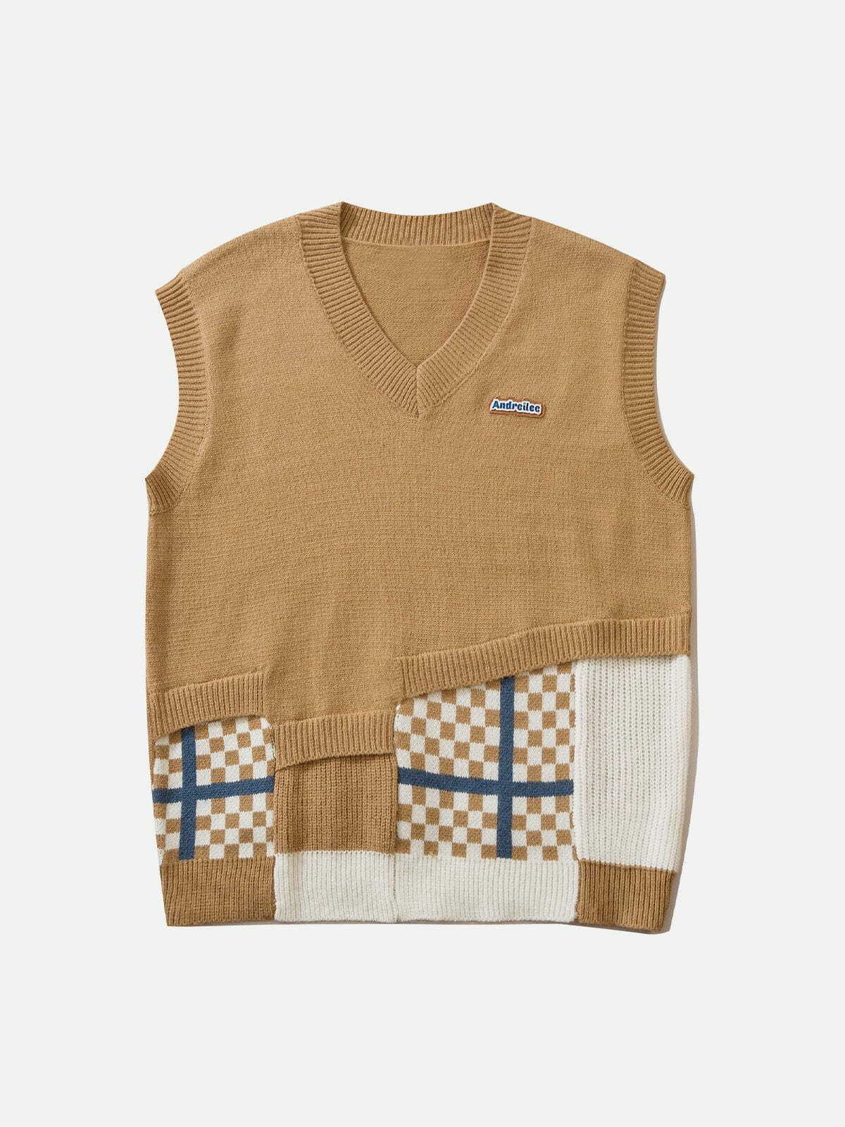 patchwork plaid sweater vest edgy & retro streetwear essential 4884