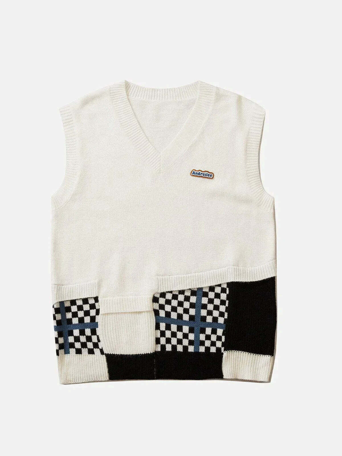 patchwork plaid sweater vest edgy & retro streetwear essential 6434