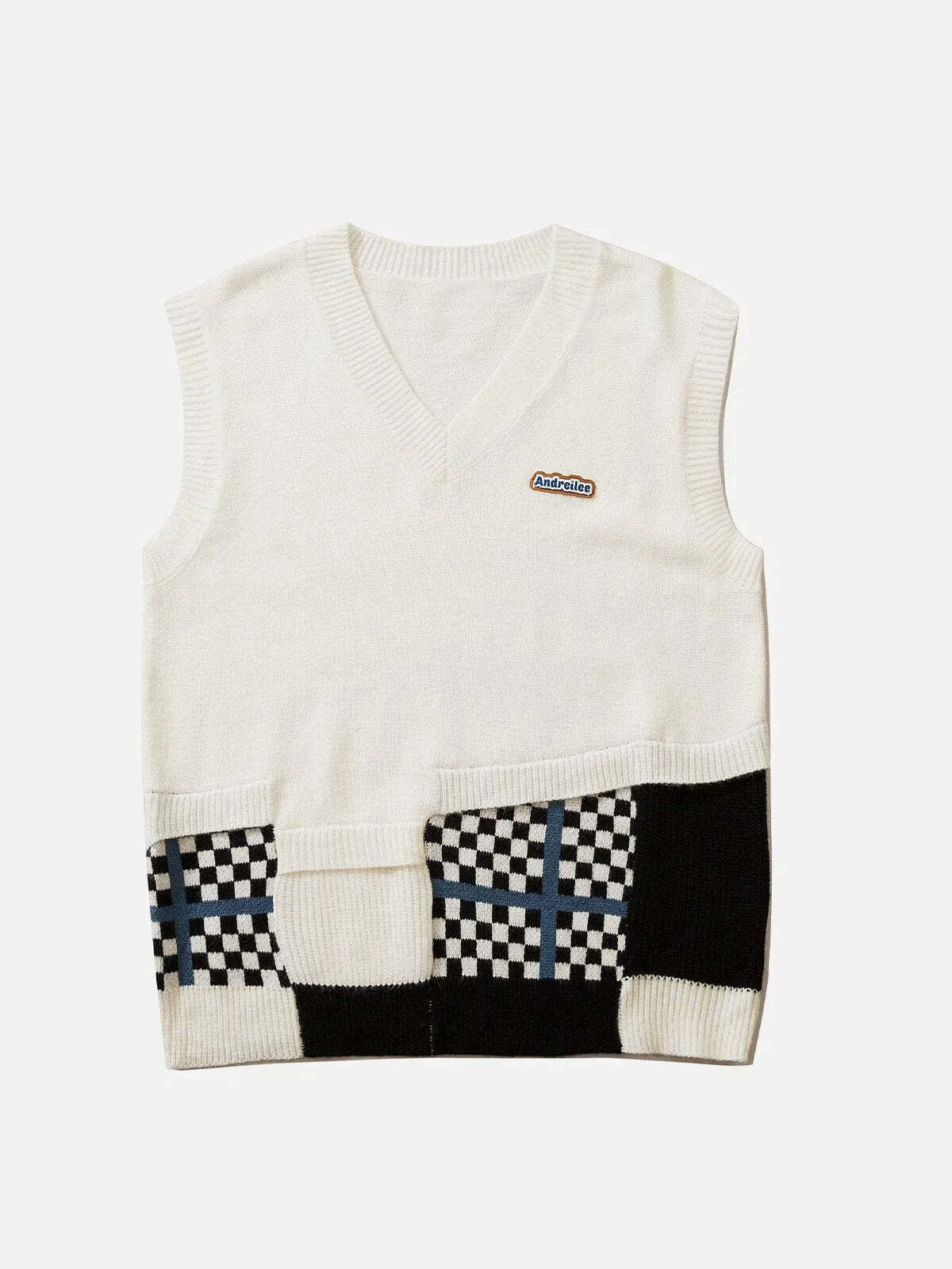 patchwork plaid sweater vest edgy & retro streetwear essential 8404