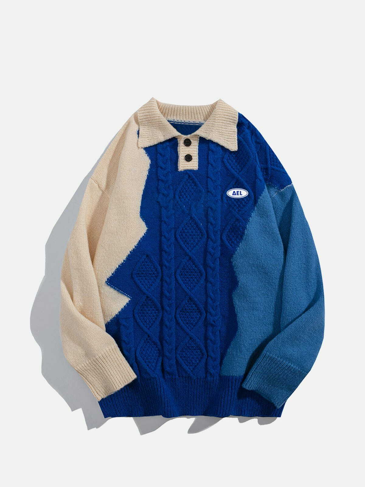 patchwork polo collar sweater edgy urban y2k fashion 6400
