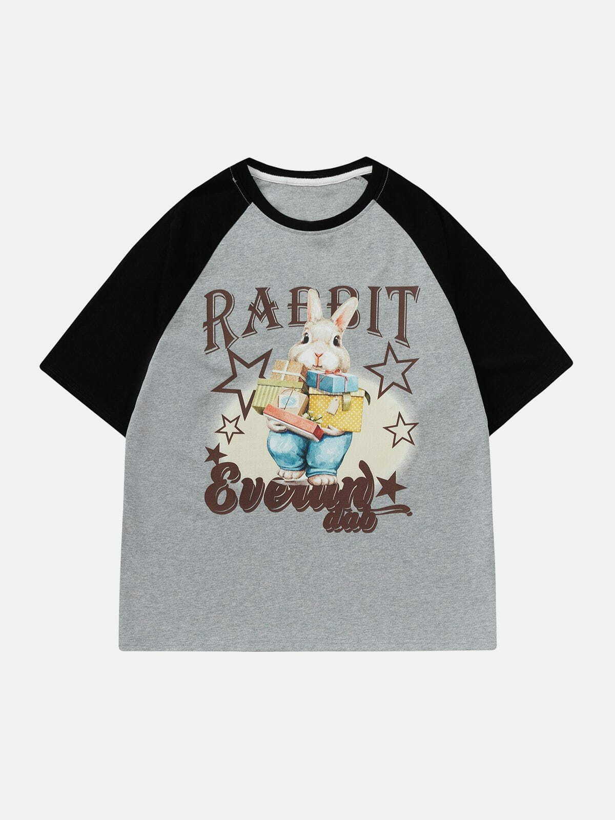 patchwork rabbit graphic tee quirky y2k streetwear 3140