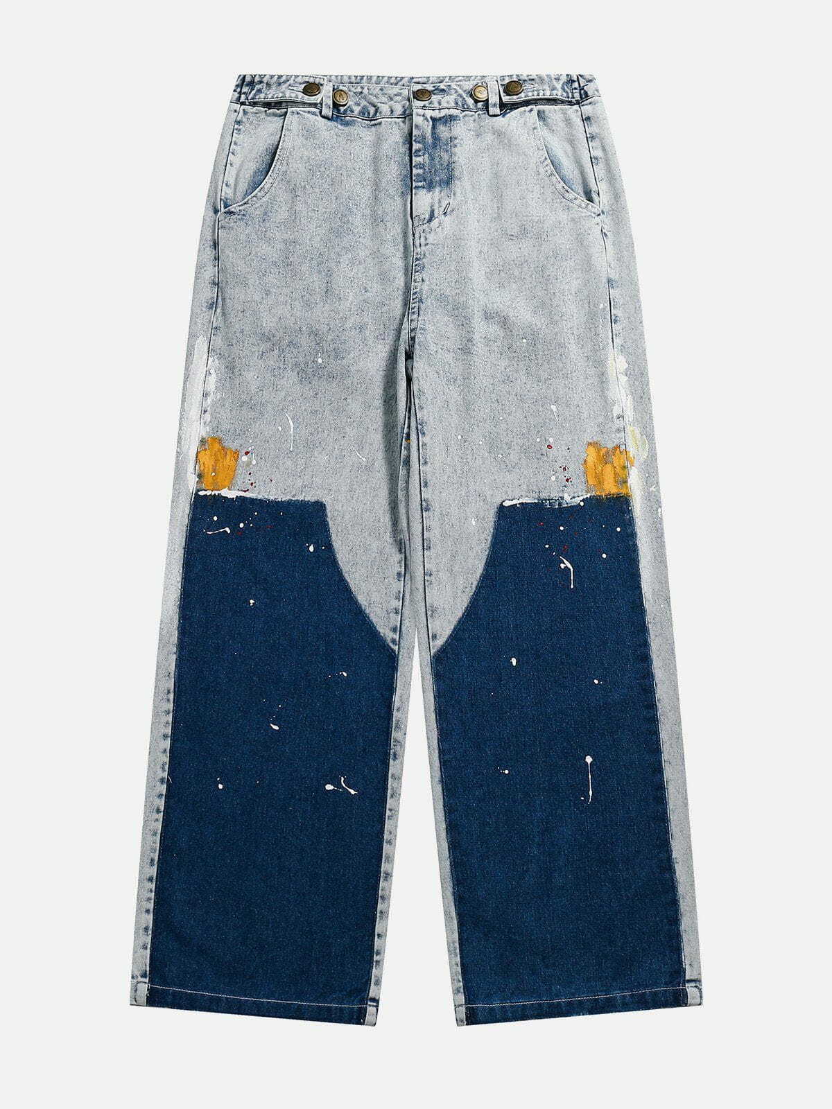 patchwork splash denim jeans edgy streetwear essential 3251