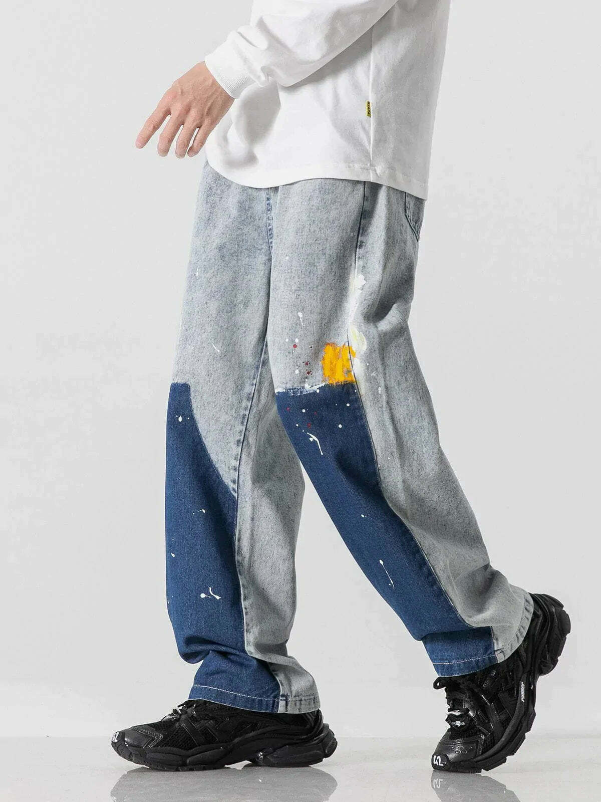 patchwork splash denim jeans edgy streetwear essential 5094
