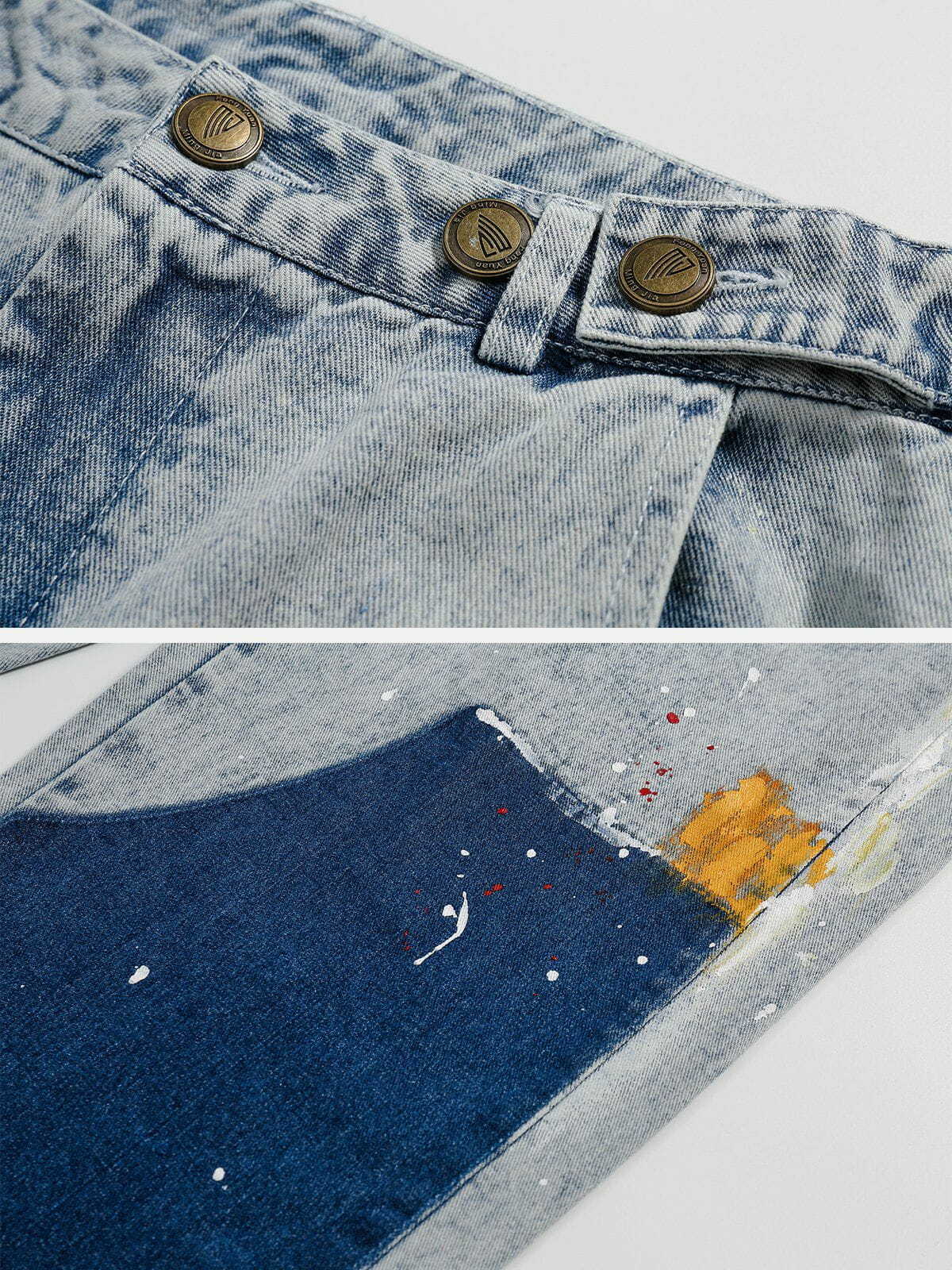 patchwork splash denim jeans edgy streetwear essential 7872
