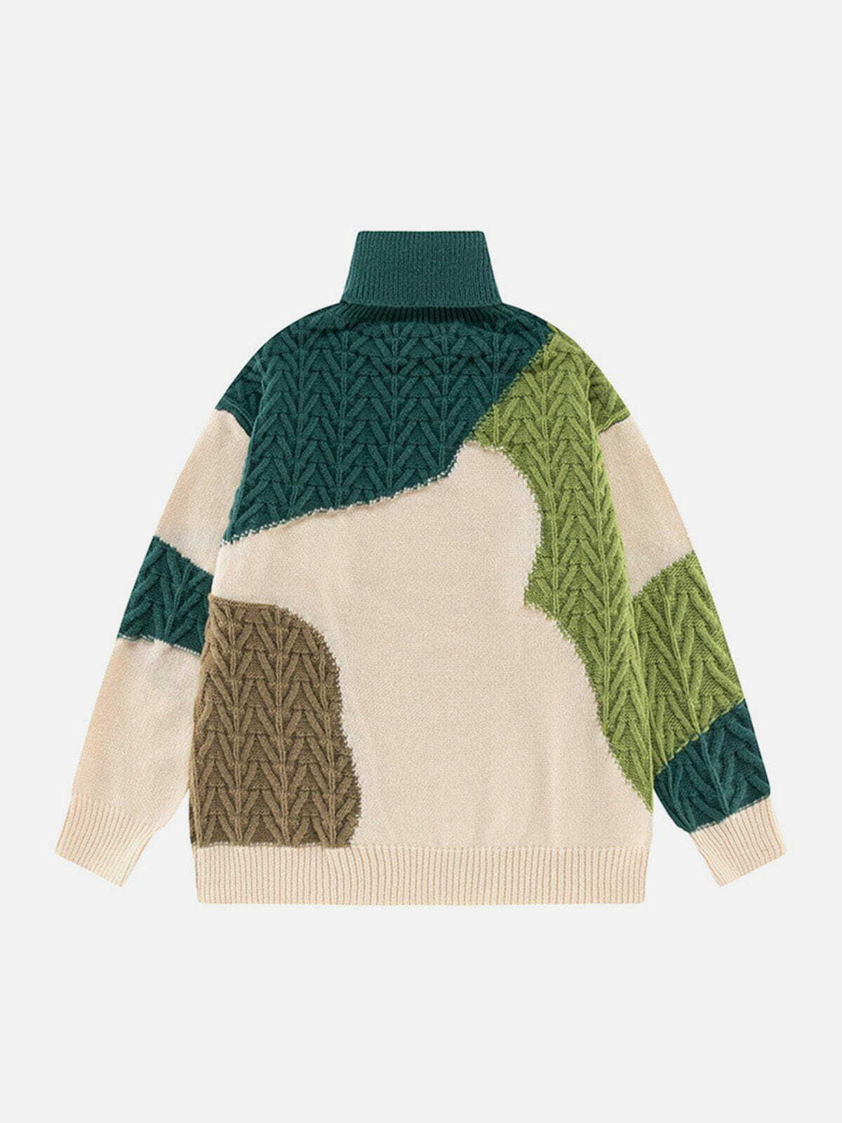 patchwork stitch turtleneck sweater edgy & retro streetwear glamour 2971