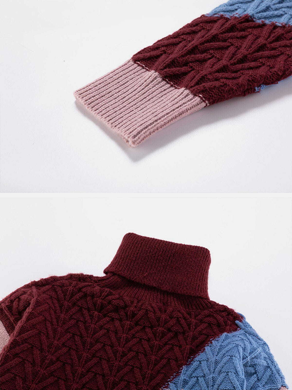 patchwork stitch turtleneck sweater edgy & retro streetwear glamour 3666
